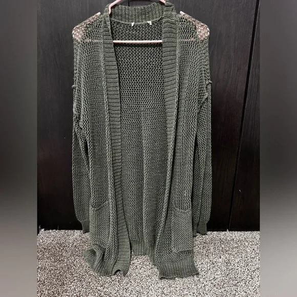 Olive Green Open-Front Knit Cardigan - Picture 1 of 2